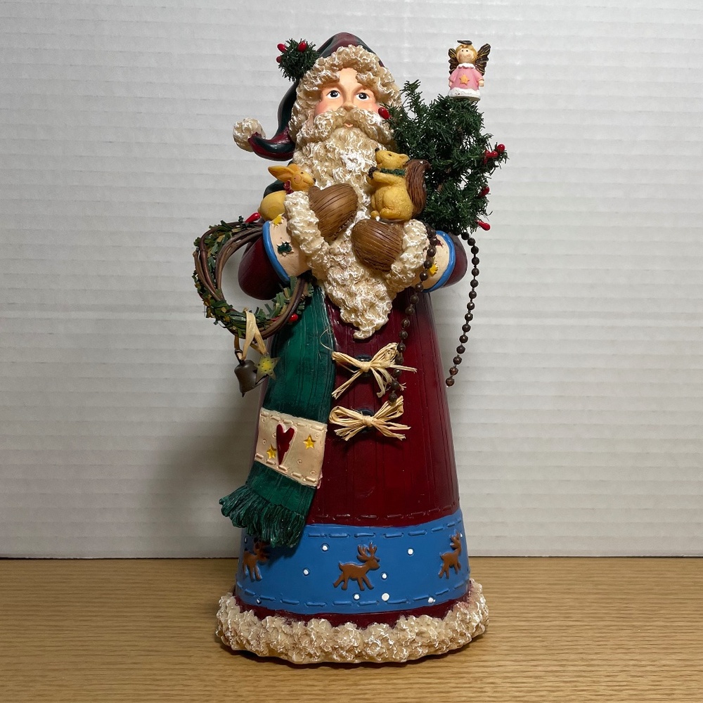 Roman Inc Collectibles Folk Art Santa Claus Christmas Woodland Animals Resin 9"